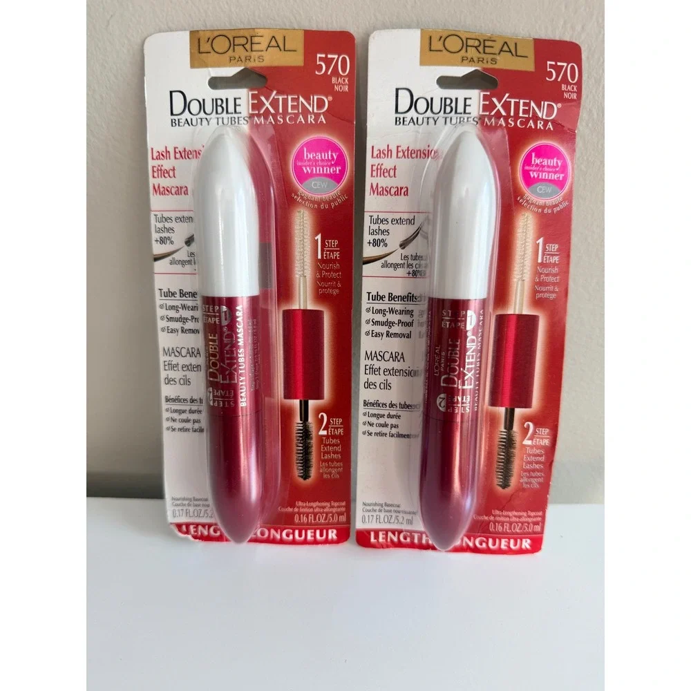 L'Oreal Double Extend Mascara Women 2 Pack 570 Black Noir Tube Effect NWT